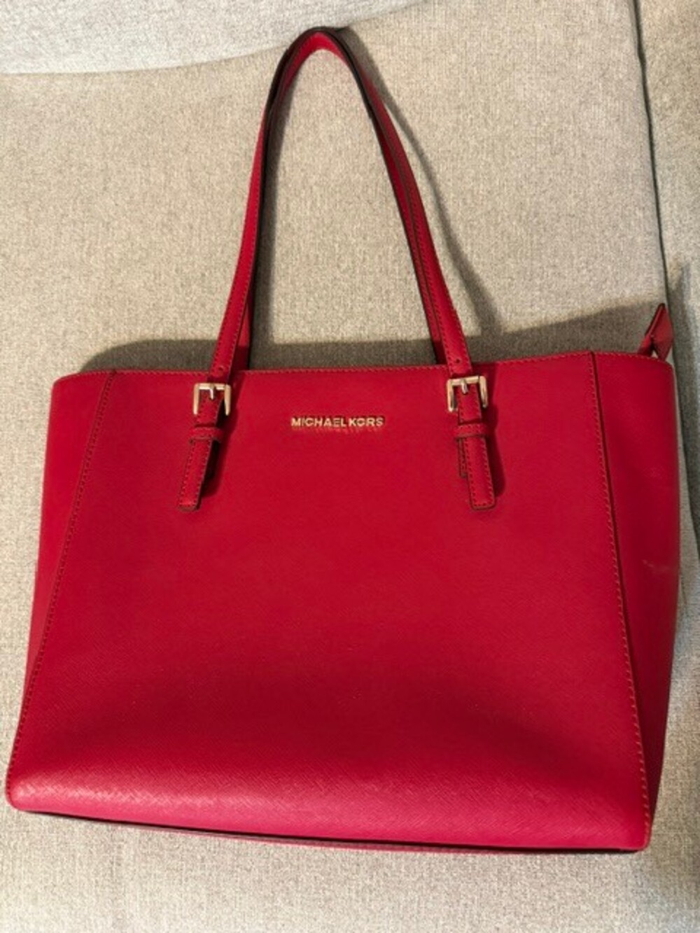 Michael Kors Red Leather Tote Handbag Double Strap Shoulder Bag